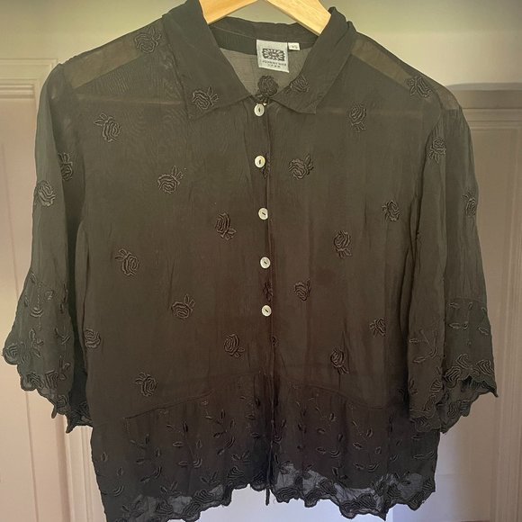 Johnny Was Semi Sheer Floral Embroidered Button Down Shirt. Size XS - Picture 1 of 8